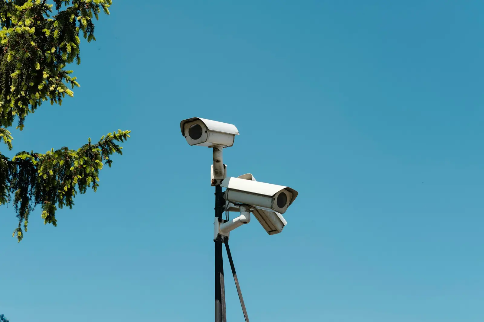 CCTV security cameras mounted on a pole